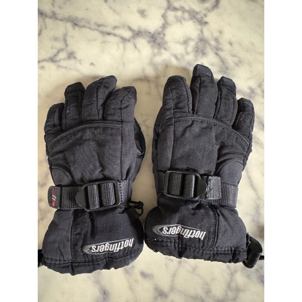 Hot Fingers Rip-N-Go Gloves Waterproof Black Snow Gloves Youth Size 7-8